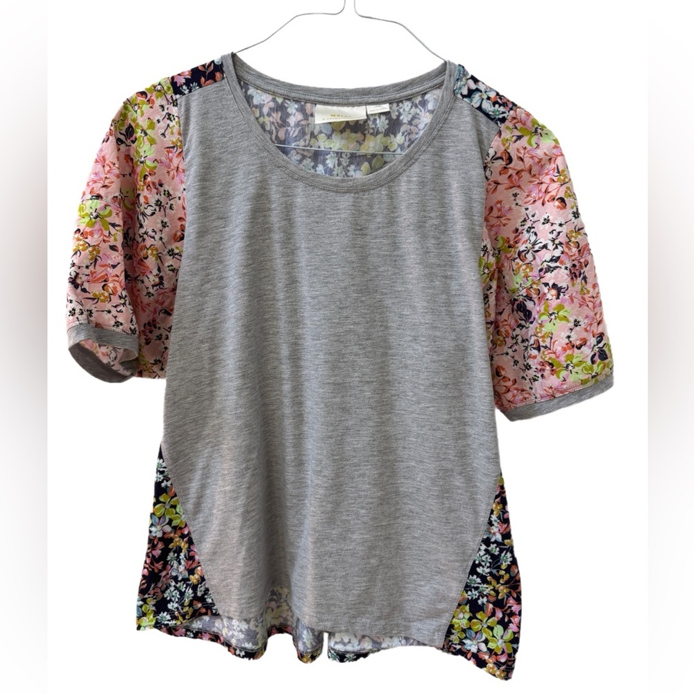 Maeve Gray Top with Pink Floral Raglan Sleeves